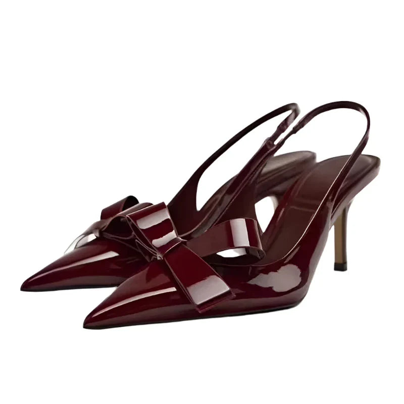 Women Butterfly-Knot High Heel Sandals wine red