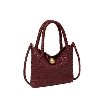 Women Leather Woven Small Crescent Crossbody Bag