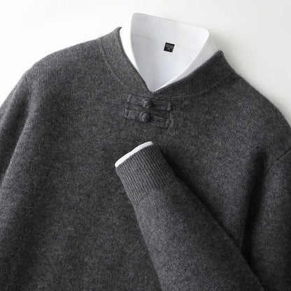 Men Pure Merino Wool Sweater | Long Sleeves | Stand-Up Collar | Pullover | Warm | Mock Neck Sweater Dark Grey