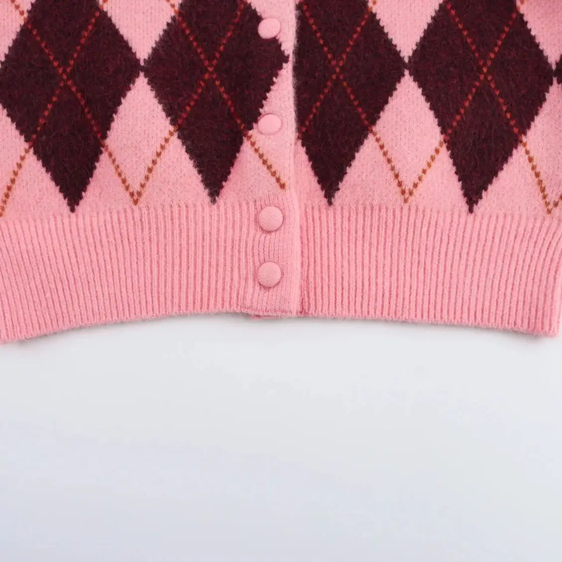 Women Argyle Cardigan | Casual | Knitted | Elegant Sweater | Long Sleeve | Knitwear