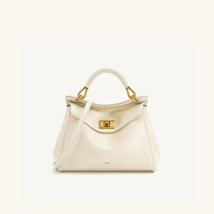 Women Leather Pillow Bag | Lock Clasp Handbag | Small Handbag | Shoulder Bag | Crossbody Bag White