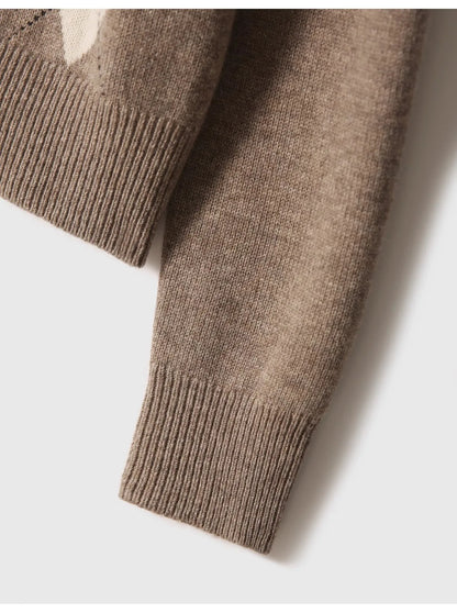 Women Argyle Cashmere Knitted Cardigan | Diamond Check Sweater | Wool