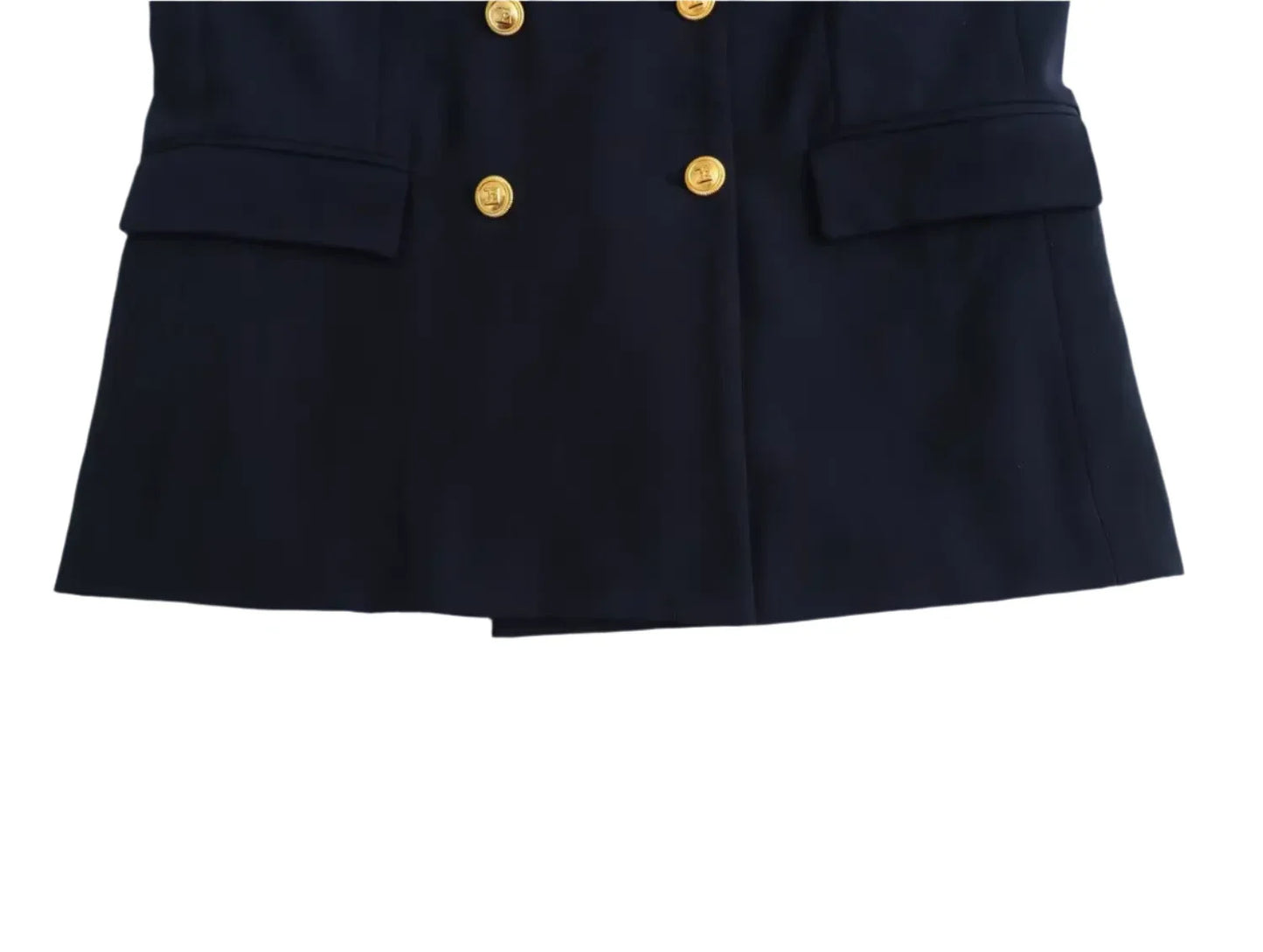 Women Navy Blue Double Breasted Blazer