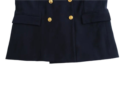 Women Navy Blue Double Breasted Blazer