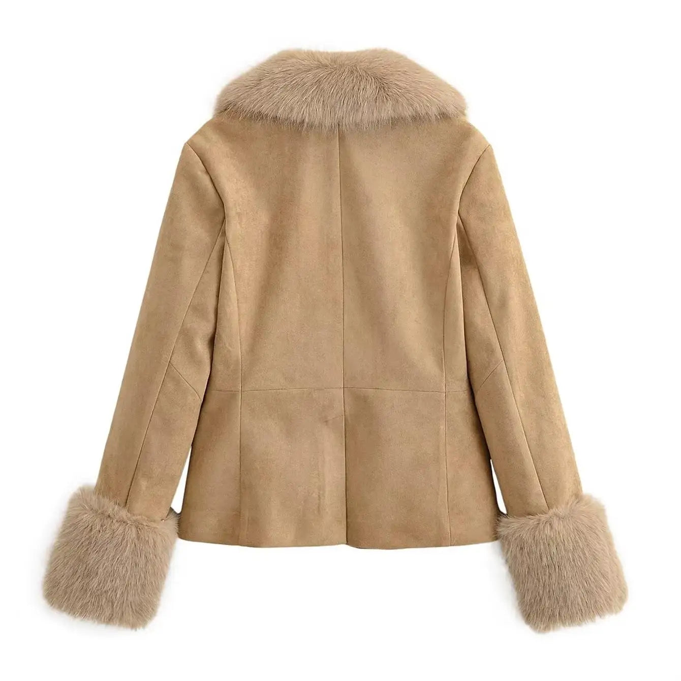 Women Suede Fur Collar Coat | Long Sleeve | V-Neck | Warm | Slim Fit Jacket | Winter | Party | Streetwear