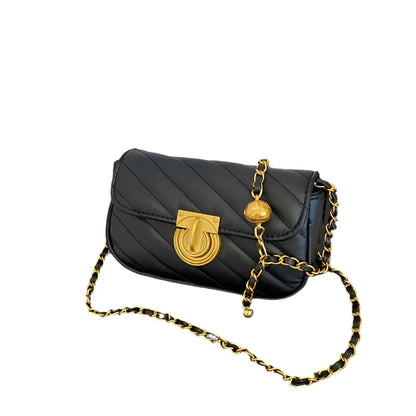 Women Lock Chain Small Shoulder Bag | Rhombic Lattice Pattern Bag BLACK