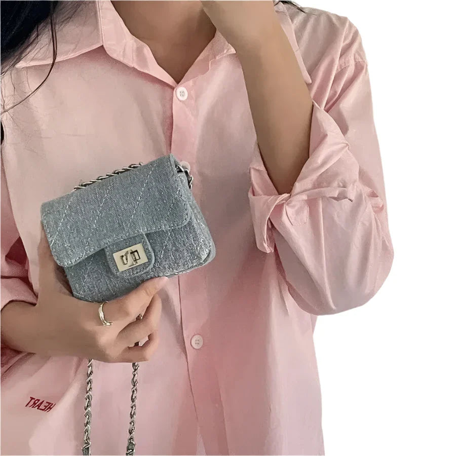 Women Denim Flap Crossbody Bag | Diamond Grid Shoulder Bag