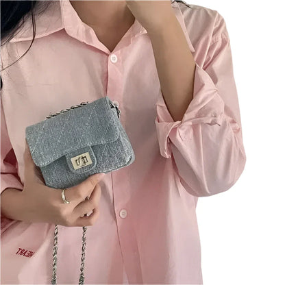 Women Denim Flap Crossbody Bag | Diamond Grid Shoulder Bag