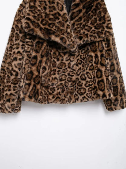 Women Winter Animal Print | Warm Fur Coat | Long Sleeve Lapel Coat | Leopard Print Coat