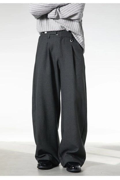 Men Loose Fit Dress Pants | Adjustable Buckle | Pleated | Casual Trousers | Wide Leg