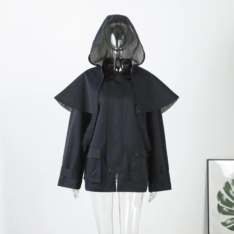 Women Removable Hooded Coat | Loose | Long Jacket | Casual Waterproof Trench Coat | Cape Jacket