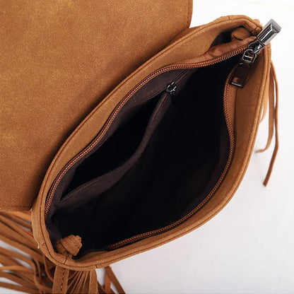 Women Suede Leather Boho Bag | Vintage Fringe Tassel Bohemian Bag