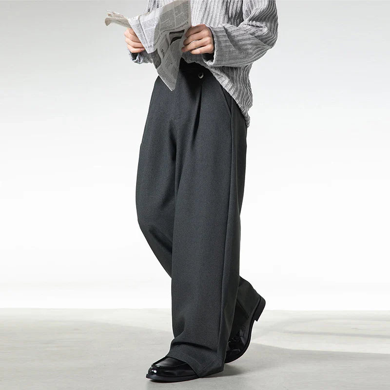 Men Loose Fit Dress Pants | Adjustable Buckle | Pleated | Casual Trousers | Wide Leg