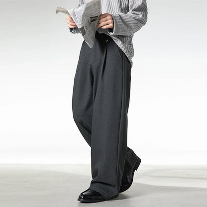 Men Loose Fit Dress Pants | Adjustable Buckle | Pleated | Casual Trousers | Wide Leg