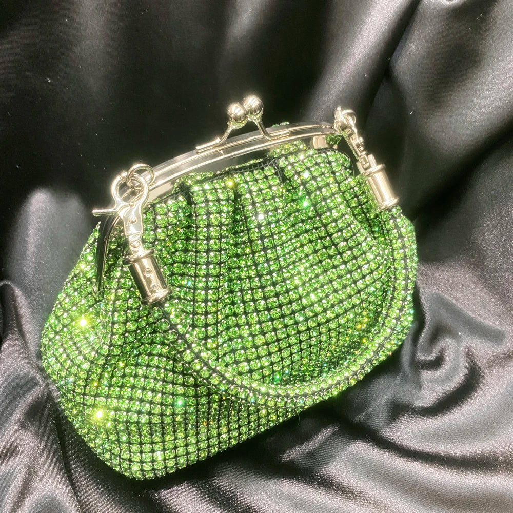 Women Rhinestones Clutch | Shiny Crystal Purse green