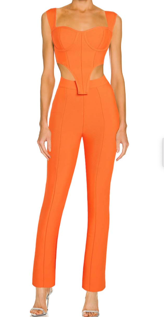 COSIMA Crop Top and Pants Bandage Set ORANGE