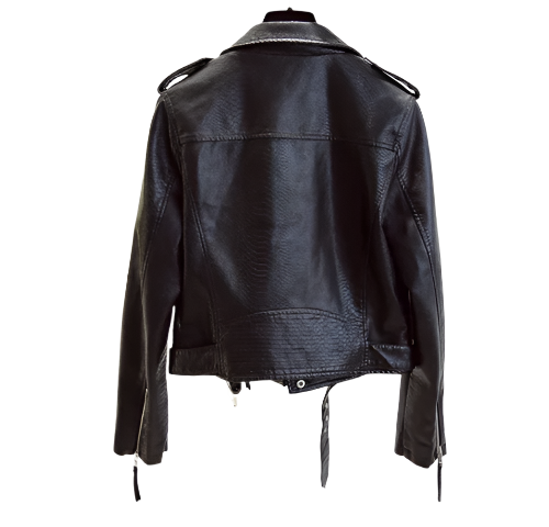 Women Biker Leather Jacket with Belt