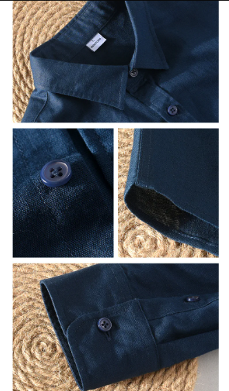 Men Linen Shirt | Long Sleeves Button Down Top | Stand Collar Plain Color Shirt
