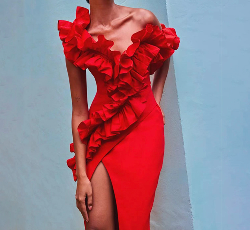 MISTY Decorative Maxi Bandage Dress RED