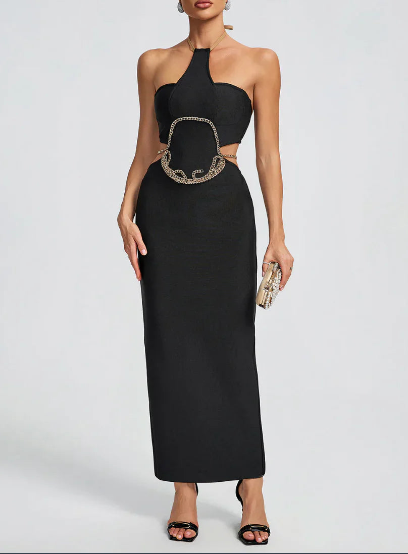 NEXT DAY DELIVERY KARLA Gold Chain Waist Cutout Bandage Dress