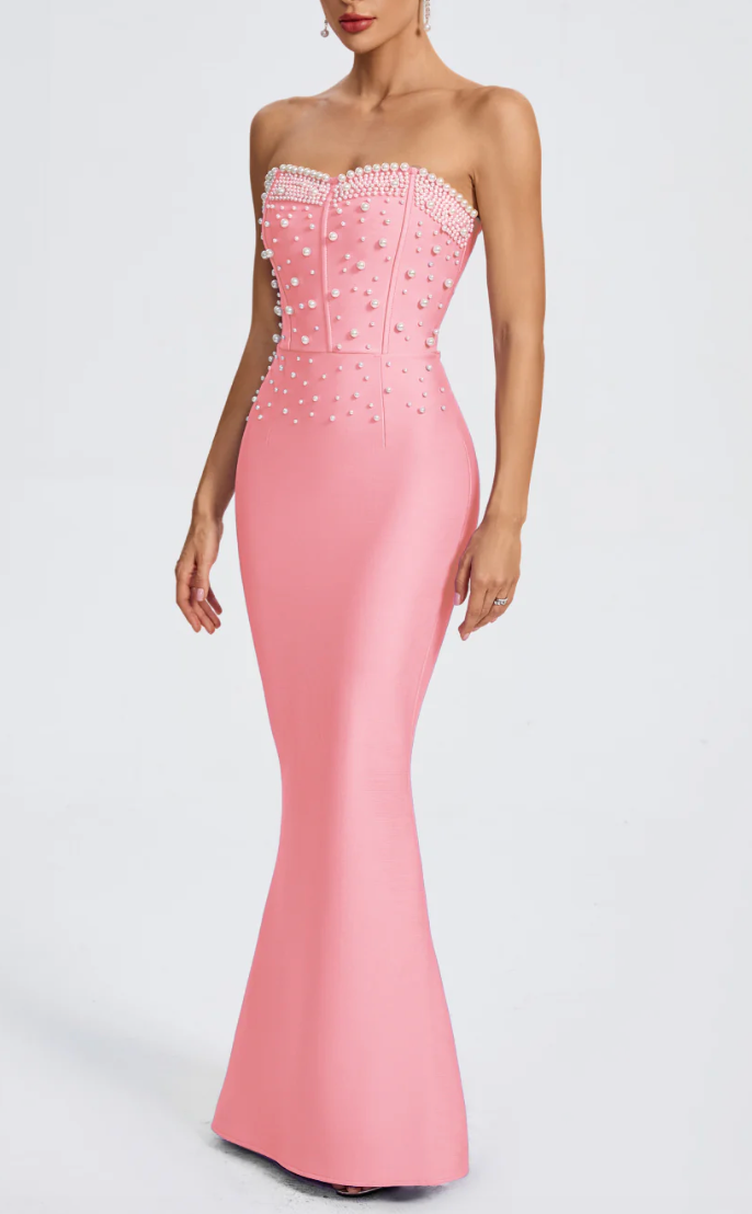 SHAILA Pearl Detail Maxi Mermaid Bandage Maxi Dress PINK