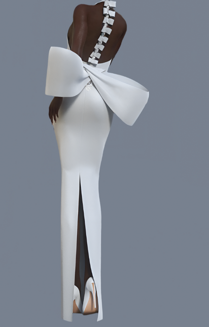 HERONE Huge Bow Split Bandage Maxi Dress WHITE