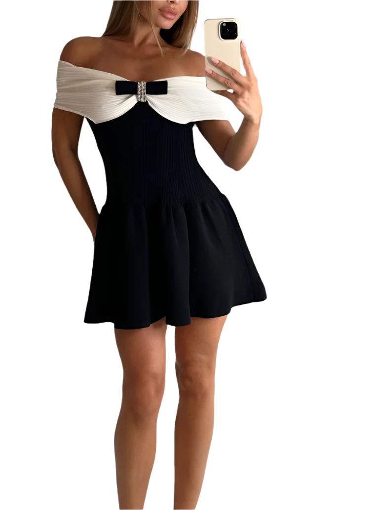 JULSIE Off of the Shoulder Flare Bodycon Dress BLACK