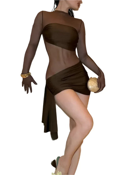 NEXT DAY DELIVERY RENECEL Sexy Transparent Bodycon Mini Dress