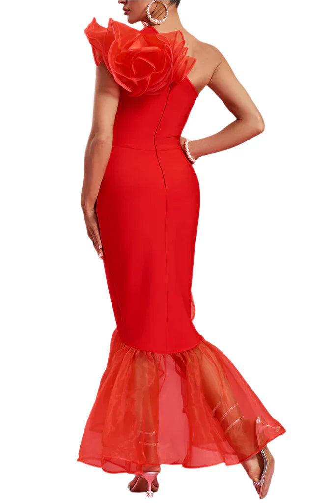 NEXT DAY DELIVERY CAMILLE One Shoulder Ruffled Bandage Maxi Dress