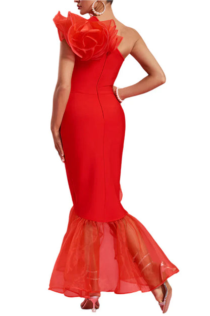 NEXT DAY DELIVERY CAMILLE One Shoulder Ruffled Bandage Maxi Dress