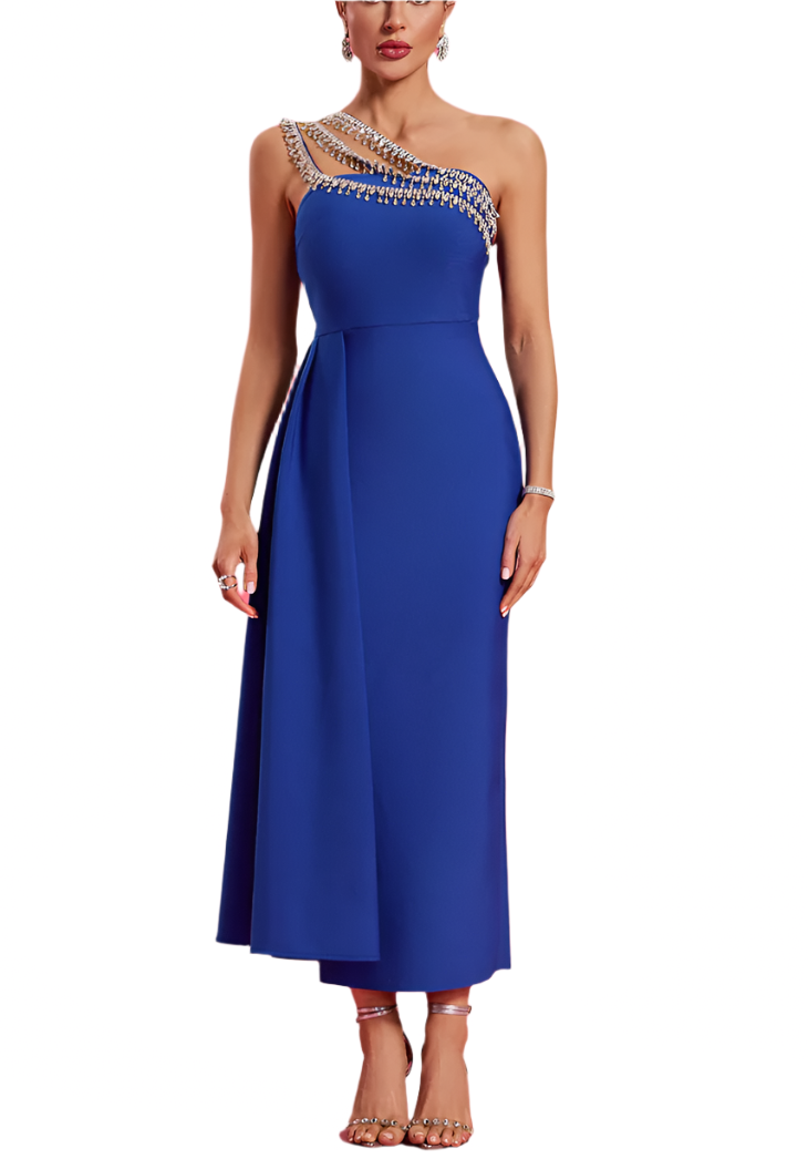 ALARA Elegant Wedding Guest Draped Tail Dress