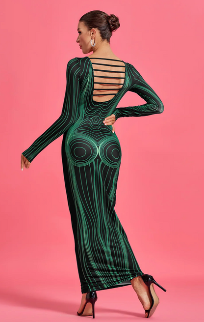 NEXT DAY DELIVERY Green Goddess Printed Maxi Bodycon Dress