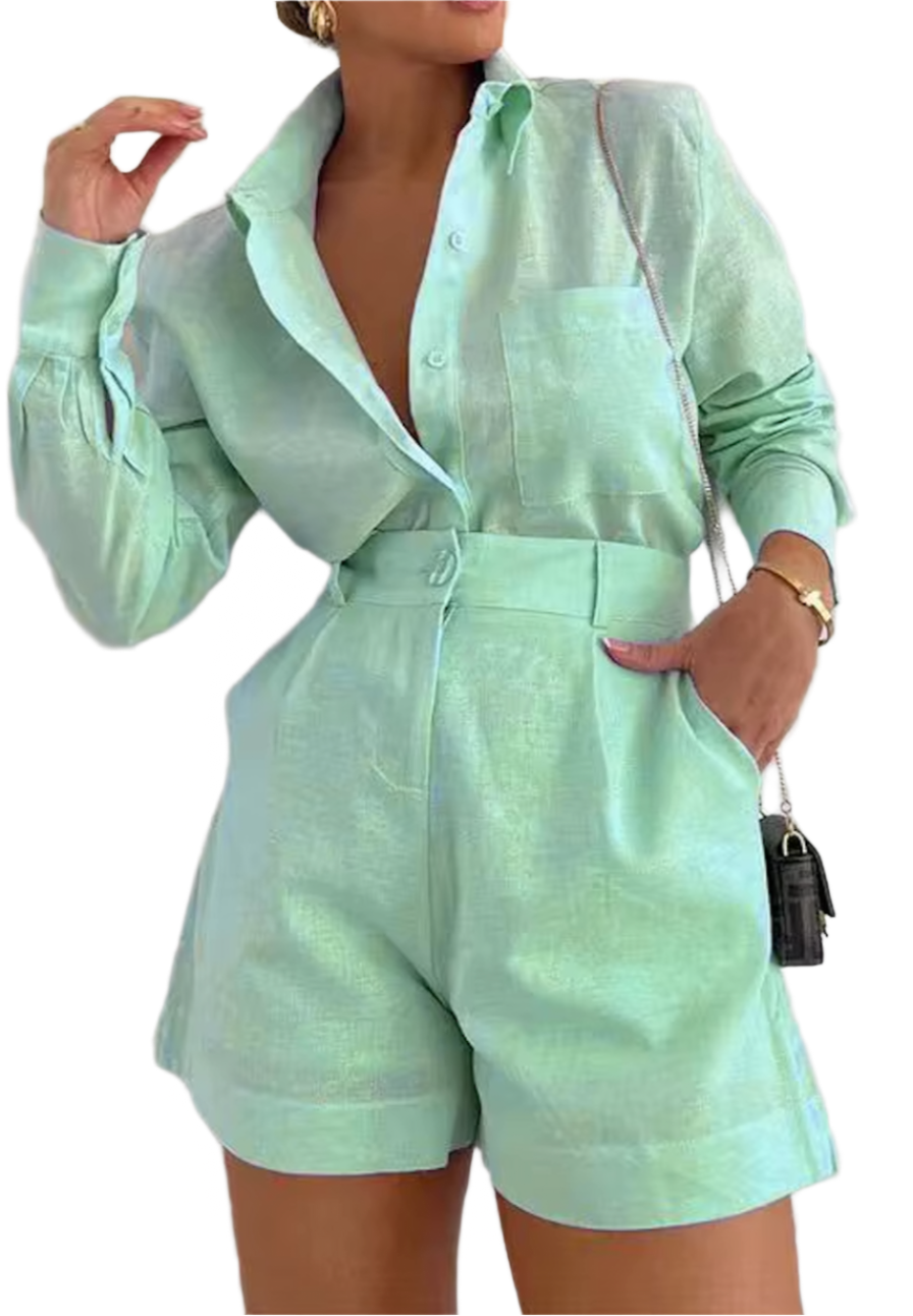CADIE Long Sleeve Linen Bodycon Set MINT