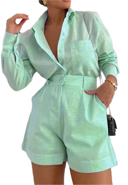 CADIE Long Sleeve Linen Bodycon Set MINT
