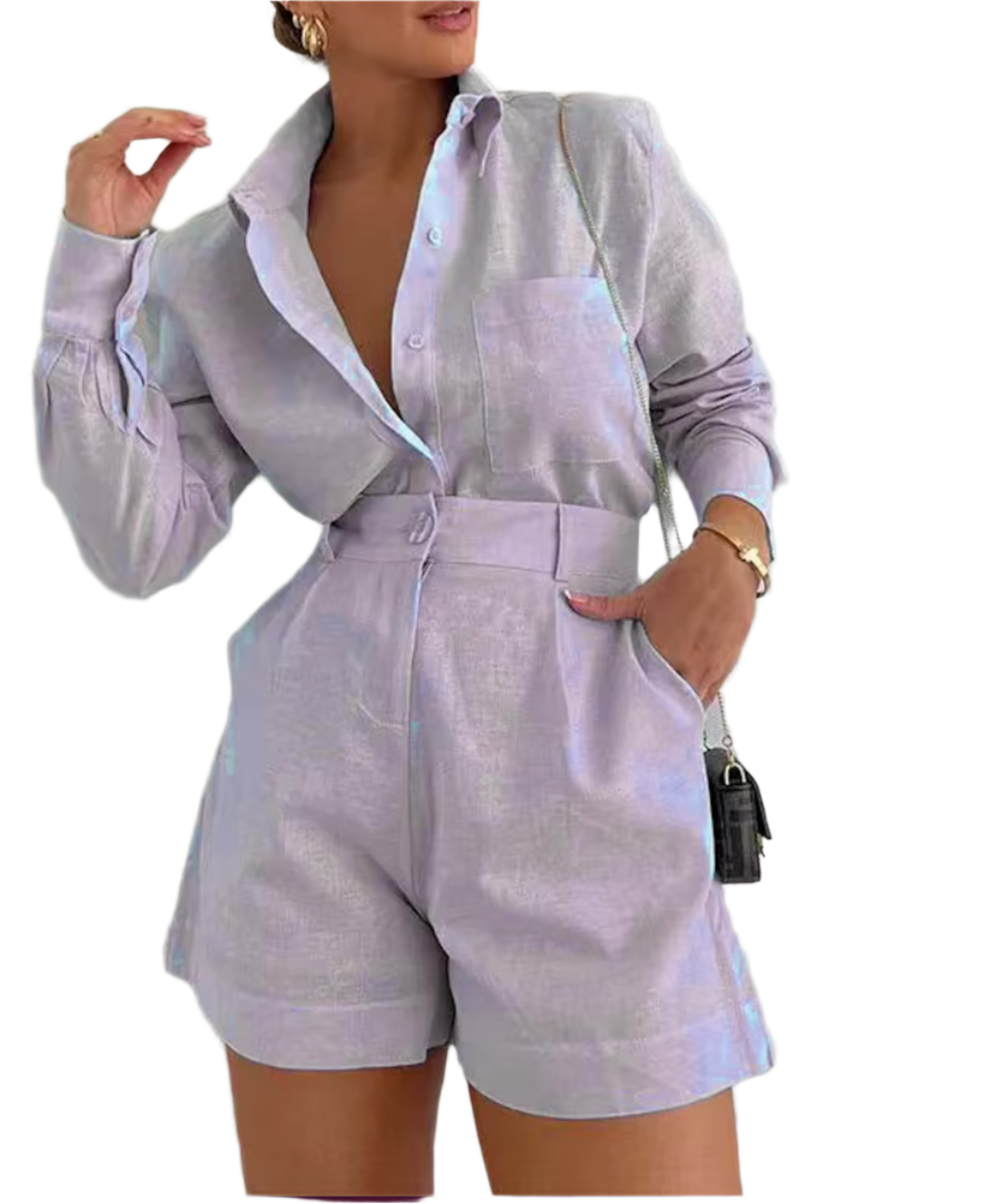 CADIE Long Sleeve Linen Bodycon Set LAVENDER