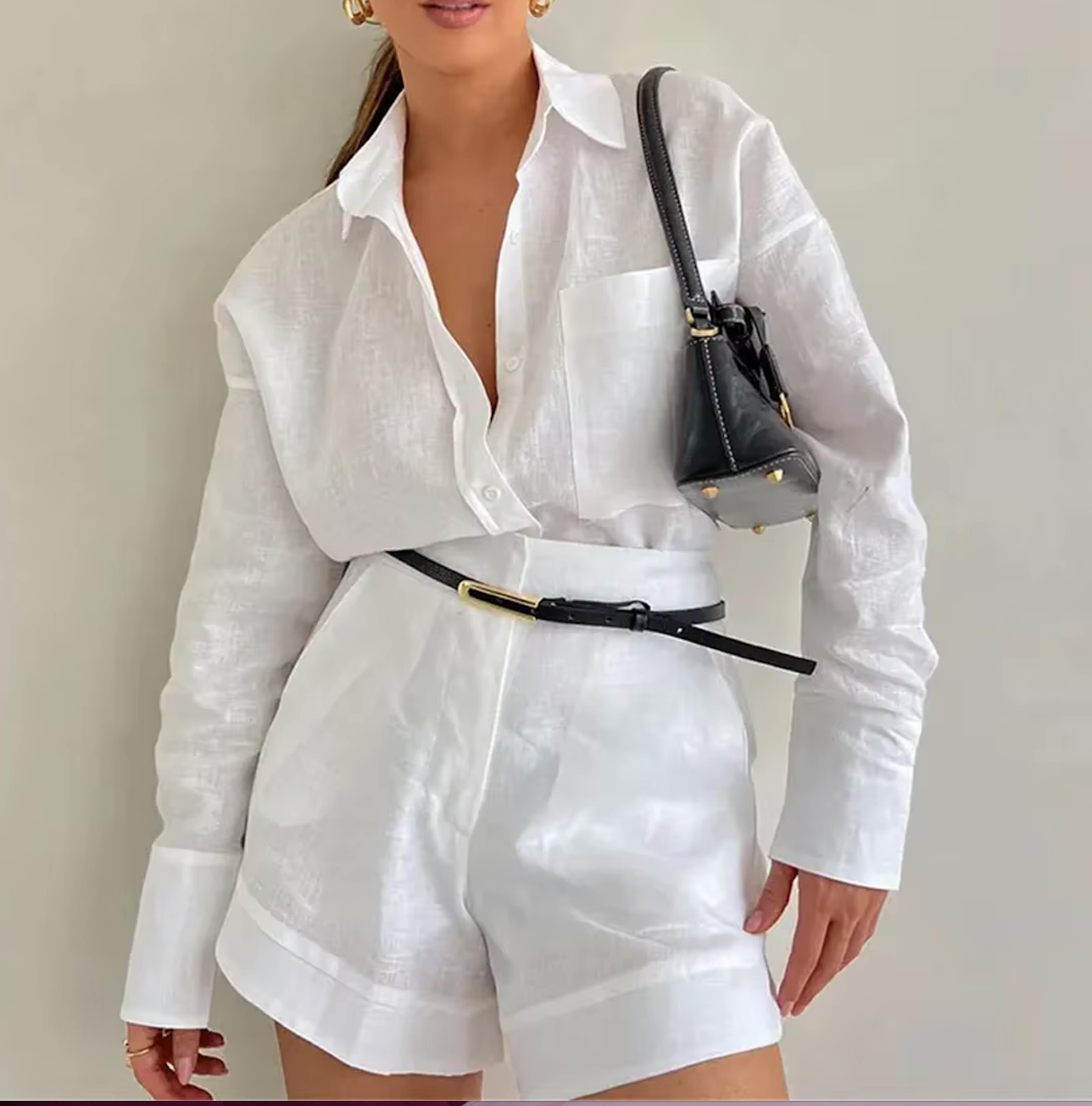 CADIE Long Sleeve Linen Bodycon Set WHITE