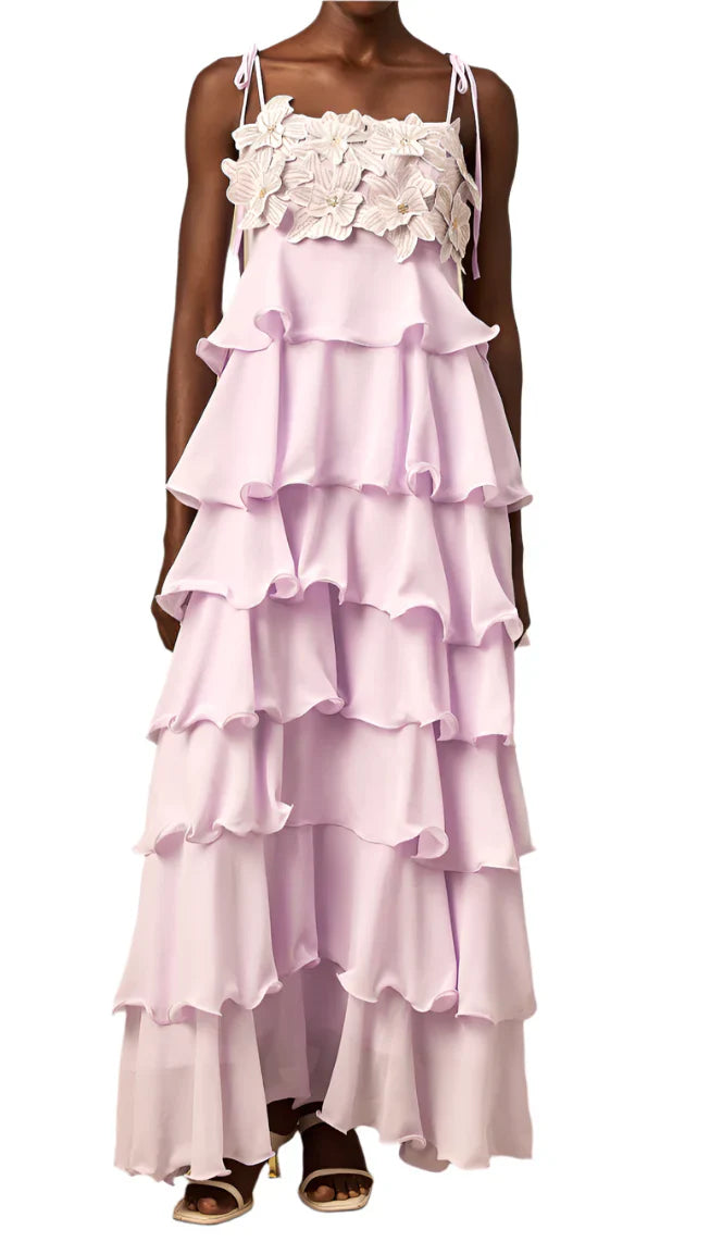 NEXT DAY DELIVERY SANDY 3D Petals Ruffle Maxi Bodycon Dress