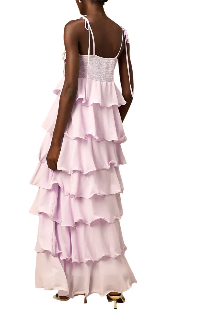 NEXT DAY DELIVERY SANDY 3D Petals Ruffle Maxi Bodycon Dress