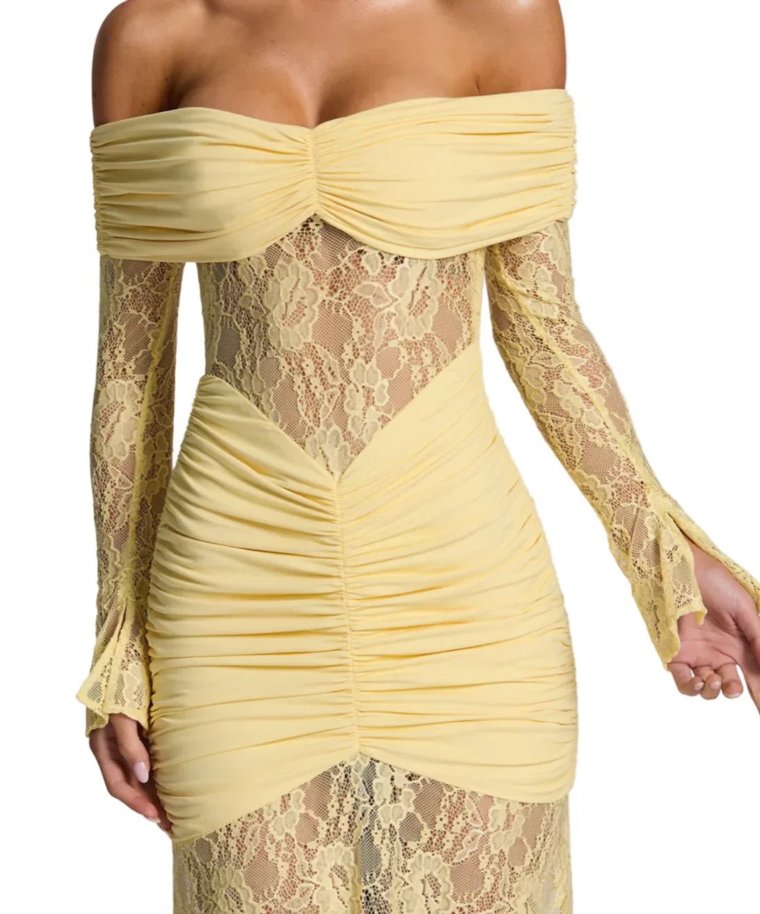 NEXT DAY DELIVERY BIEL Lace Long Sleeve Maxi Bodycon Dress