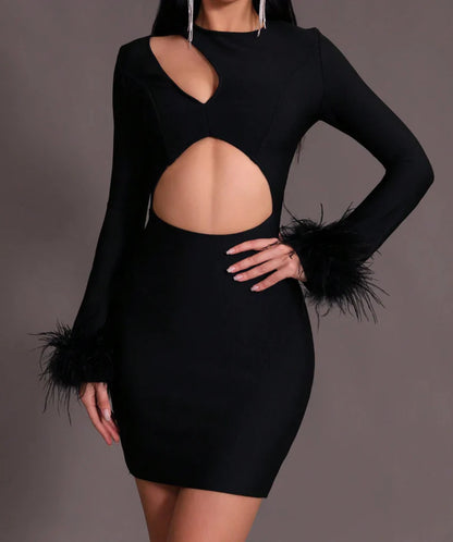 NEXT DAY DELIVERY LUCA Long Sleeve Cut Out Bandage Dress
