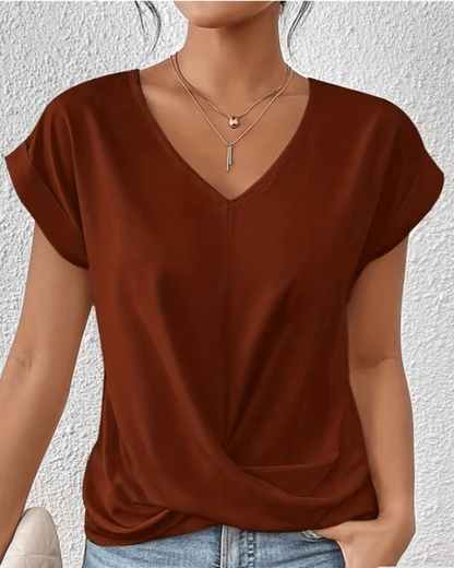 Jade | Women's V-Neck Twist Front Short Sleeve Top