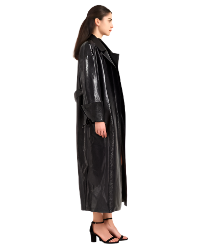 Women Leather Trench Coat With Belt | Extra Long Cherry Red Leather Coat
