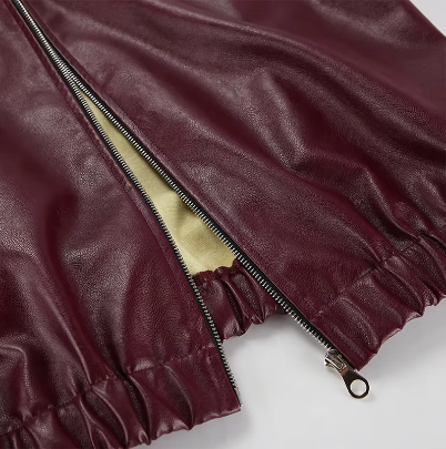 Women Burgundy Leather Zipper Jacket