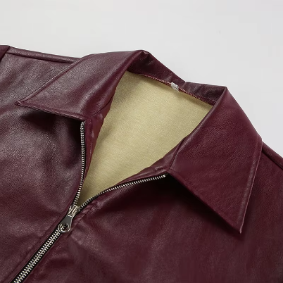Women Burgundy Leather Zipper Jacket