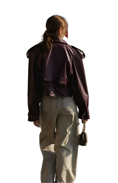 Women Short Burgundy Leather Biker Jacket | Long Sleeve Ladies Locomotive Outerwear