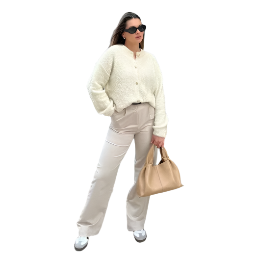 Women Burgundy Knitted Cardigan White