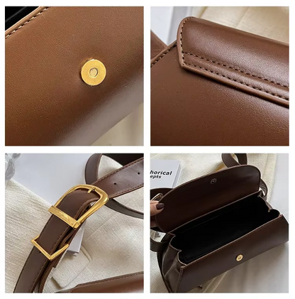 Women Baguette Leather Bag | Adjustable Wide Strap Shoulder Bag