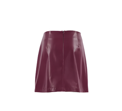 Women Short Burgundy Leather Skirt | High Waist A Line Mini Skirt