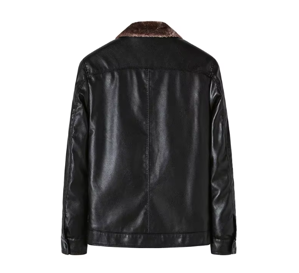Men Thick Warm Fleece Leather Jacket | Business Casual Biker Coat | Motorcycle Fur Jacket