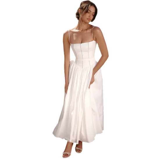 Women White Summer Long Dress | Flare Hollow Out Dress